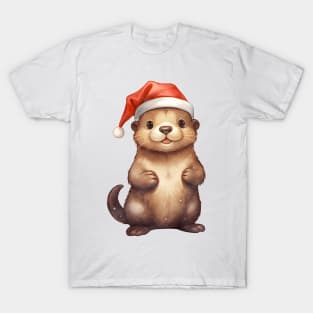 North American River Otter in Santa Hat T-Shirt